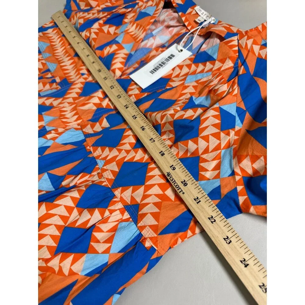 New Marea Womens Grecian Poplin Dress Short Sleeve Orange Blue Size Medium Boho - Picture 8 of 16
